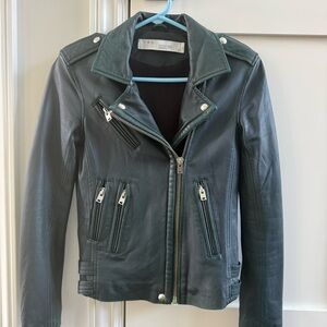 IRO Forest Green Leather Jacket with Silver Accents